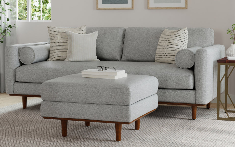 Mist Grey Woven Polyester Fabric | Morrison 88.5 inch Mid Century Sofa