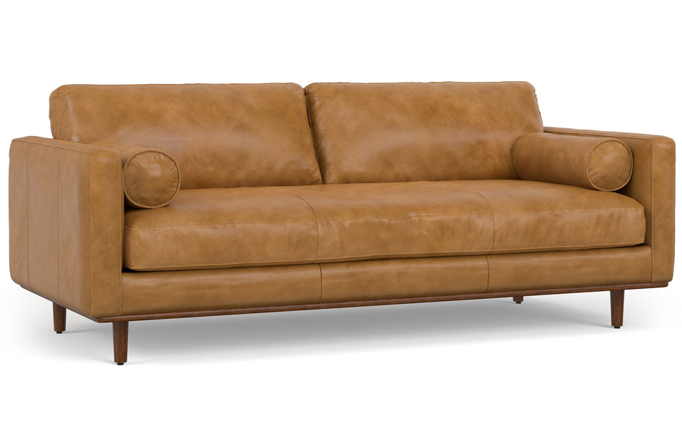 Sienna Genuine Top Grain Leather | Morrison 89 inch Mid Century Sofa Genuine Leather