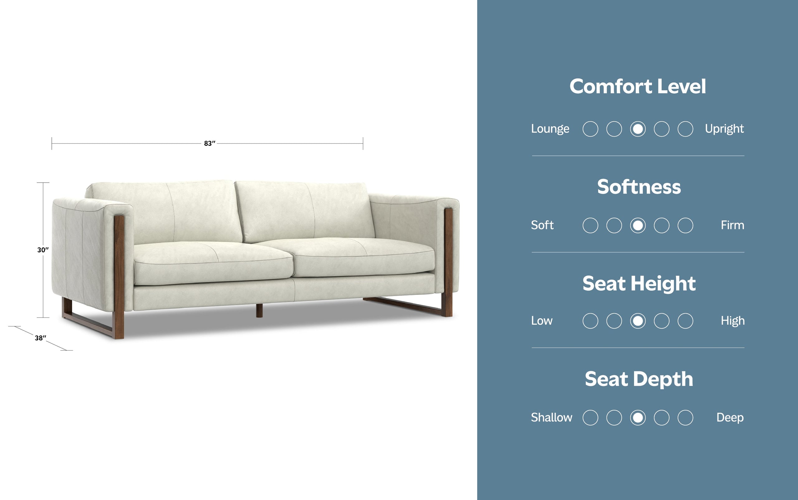 Light Smoke Grey Genuine Leather | Richard 83 inch Sofa in Genuine Leather