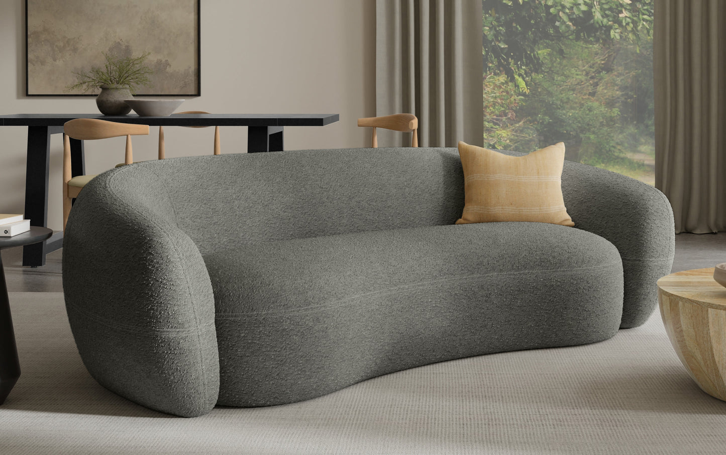 Stone Grey Boucle Performance Fabric | Sherri 89 inch Sofa in Boucle Performance Fabric