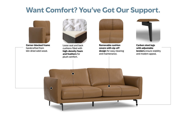 Butternut Brown Genuine Leather | Stevens 81 inch Sofa