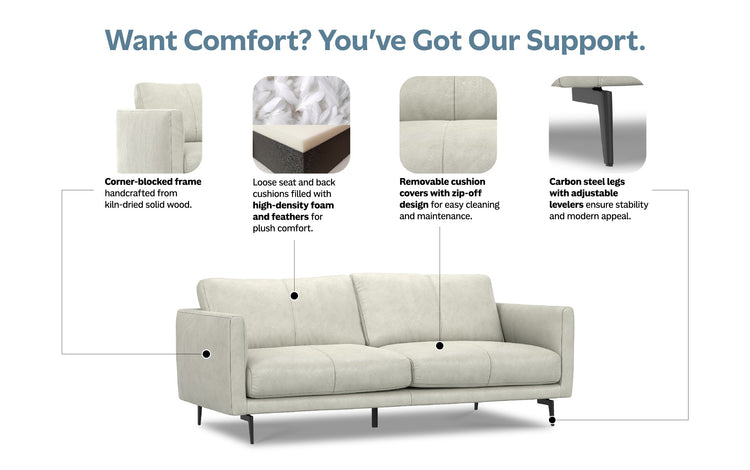 Light Smoke Grey Genuine Leather | Stevens 81 inch Sofa