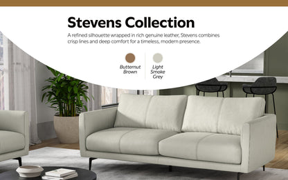 Light Smoke Grey Genuine Leather | Stevens 81 inch Sofa