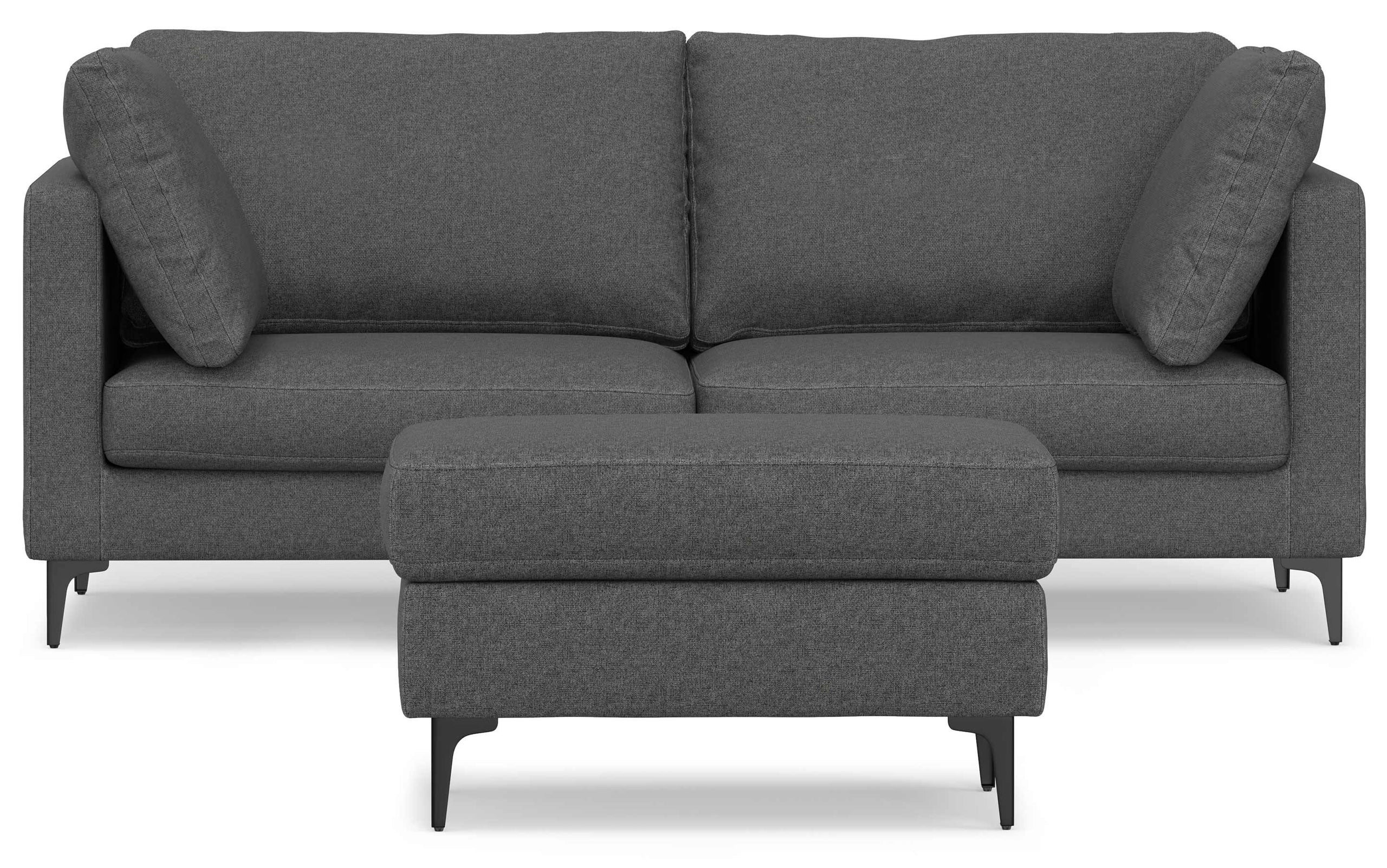 Pebble Grey Performance Fabric | Ava 76 inch Mid Century Sofa with Ottoman Set