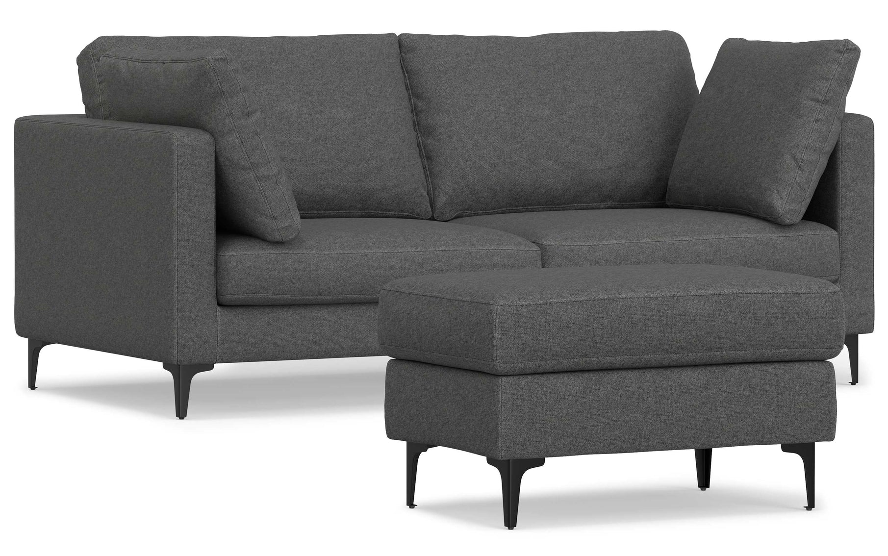 Pebble Grey Performance Fabric | Ava 76 inch Mid Century Sofa with Ottoman Set