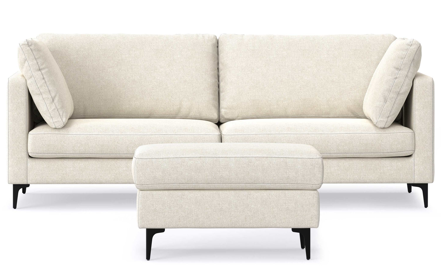 Cream Performance Fabric | Ava 90 inch Mid Century Sofa with Ottoman Set
