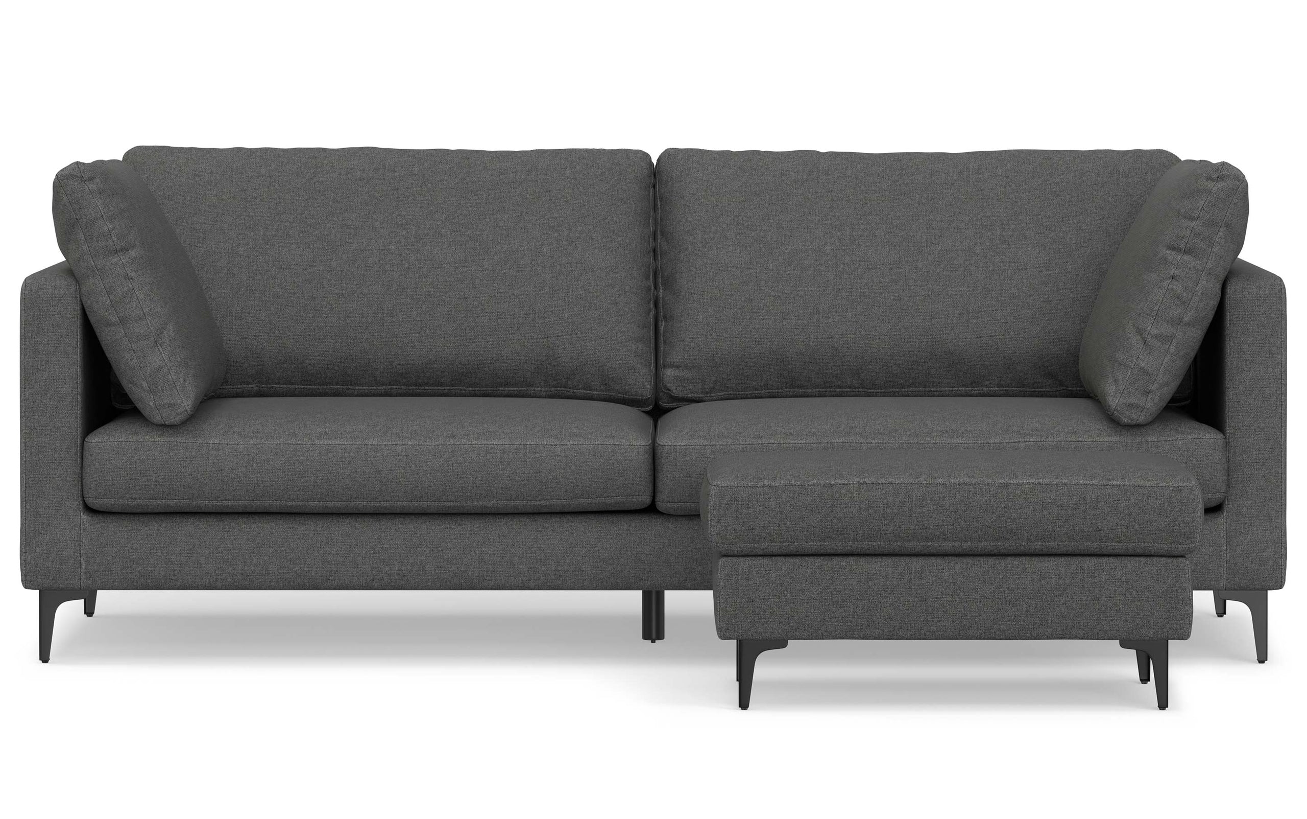 Pebble Grey Performance Fabric | Ava 90 inch Mid Century Sofa with Ottoman Set