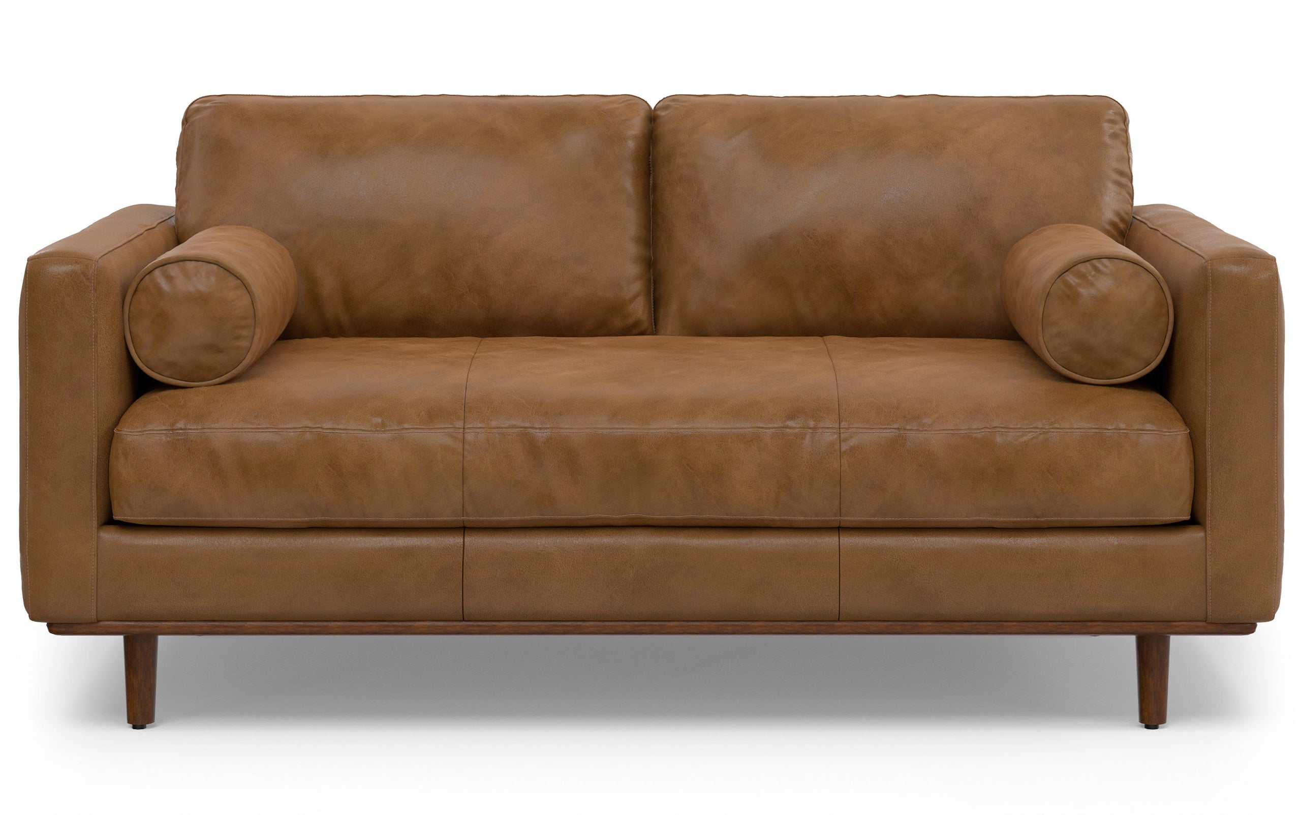 Caramel Brown Genuine Top Grain Leather | Morrison 72-inch Sofa and Ottoman Set in Genuine Leather