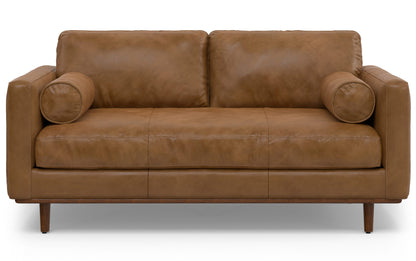 Caramel Brown Genuine Top Grain Leather | Morrison 72-inch Sofa and Ottoman Set in Genuine Leather