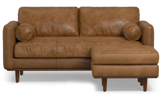 Caramel Brown Genuine Top Grain Leather | Morrison 72-inch Sofa and Ottoman Set in Genuine Leather