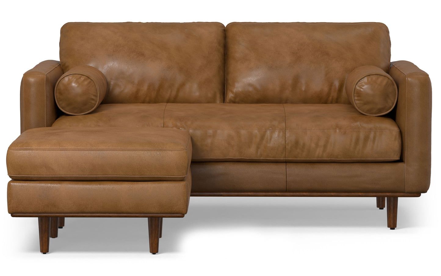 Caramel Brown Genuine Top Grain Leather | Morrison 72-inch Sofa and Ottoman Set in Genuine Leather