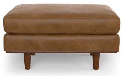Caramel Brown Genuine Top Grain Leather | Morrison 72-inch Sofa and Ottoman Set in Genuine Leather