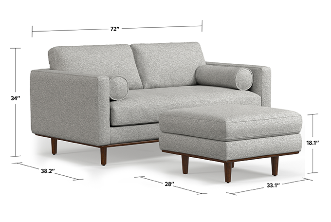 Mist Grey Woven Polyester Fabric | Morrison 72-inch Sofa and Ottoman Set in Woven-Blend Fabric