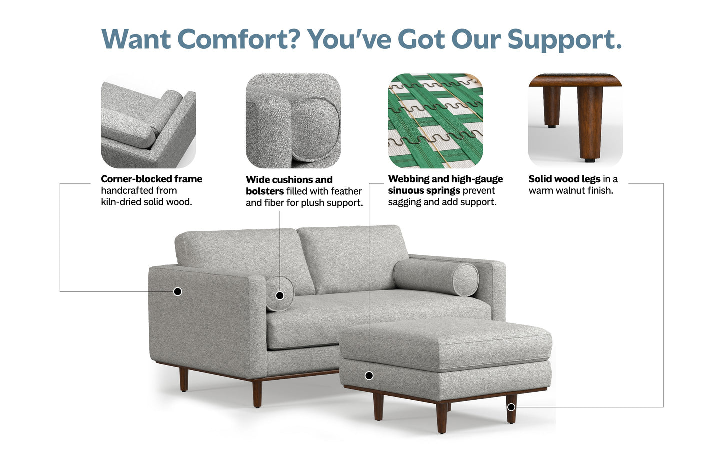 Mist Grey Woven-Blend Fabric | Morrison 72-inch Sofa and Ottoman Set in Woven-Blend Fabric