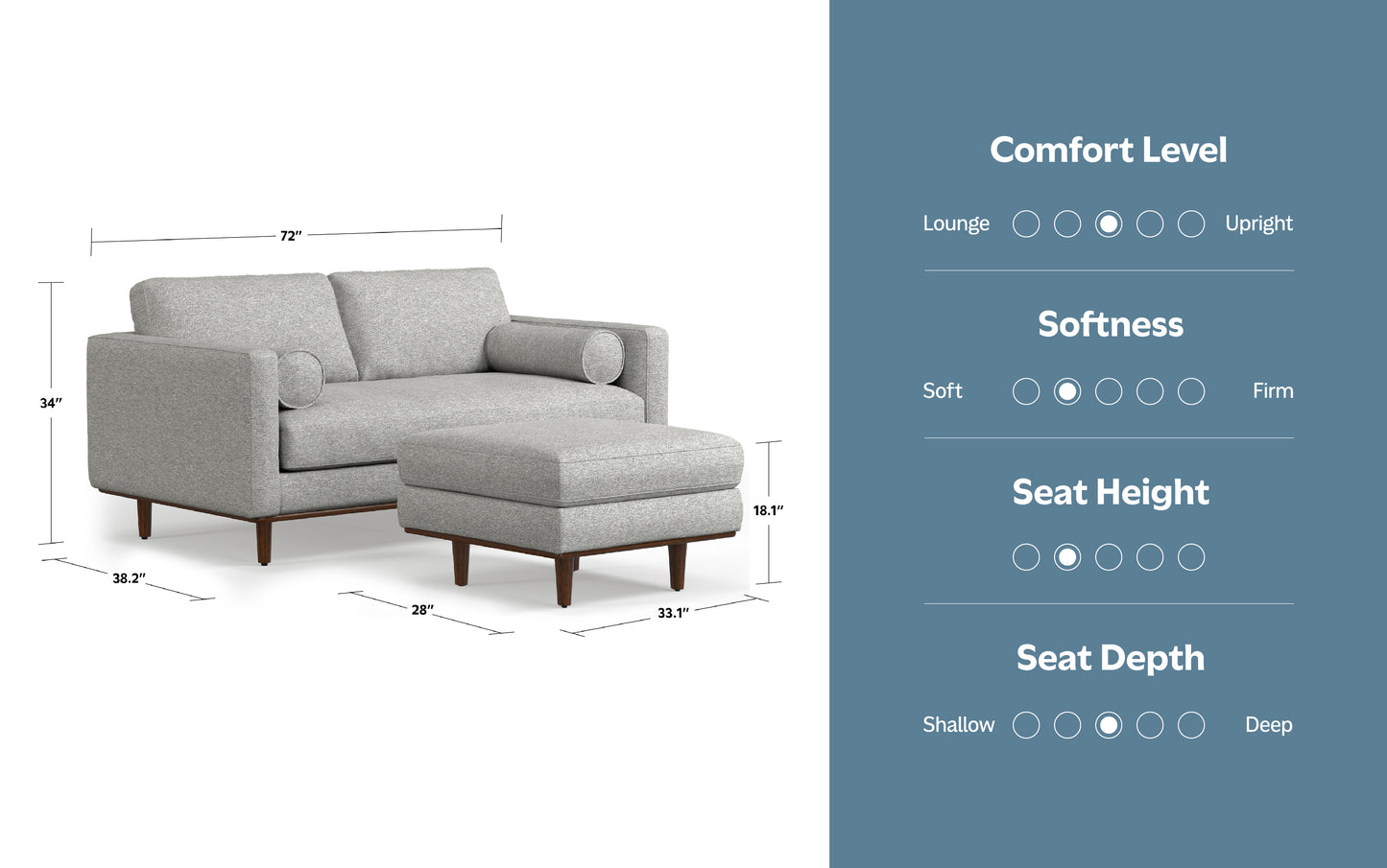 Mist Grey Woven-Blend Fabric | Morrison 72-inch Sofa and Ottoman Set in Woven-Blend Fabric