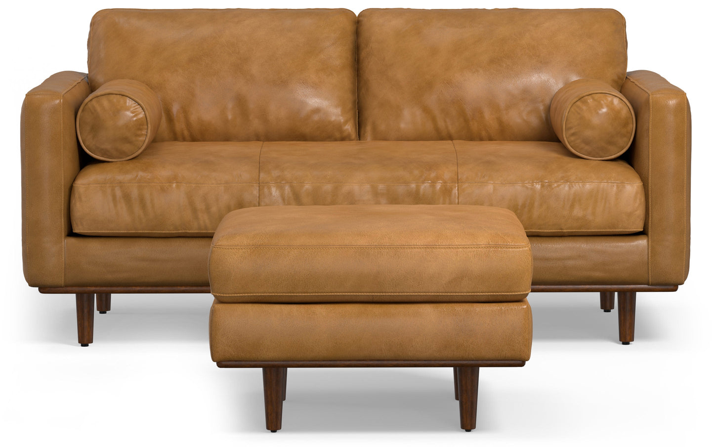 Sienna Genuine Top Grain Leather | Morrison 72-inch Sofa and Ottoman Set in Genuine Leather