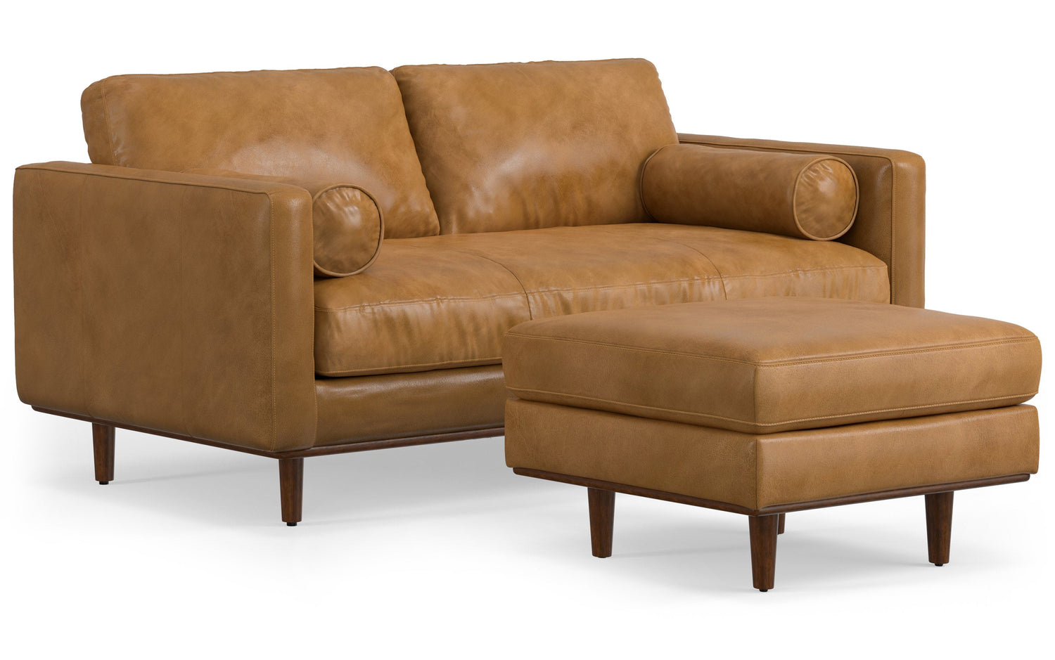 Sienna Genuine Top Grain Leather | Morrison 72-inch Sofa and Ottoman Set in Genuine Leather