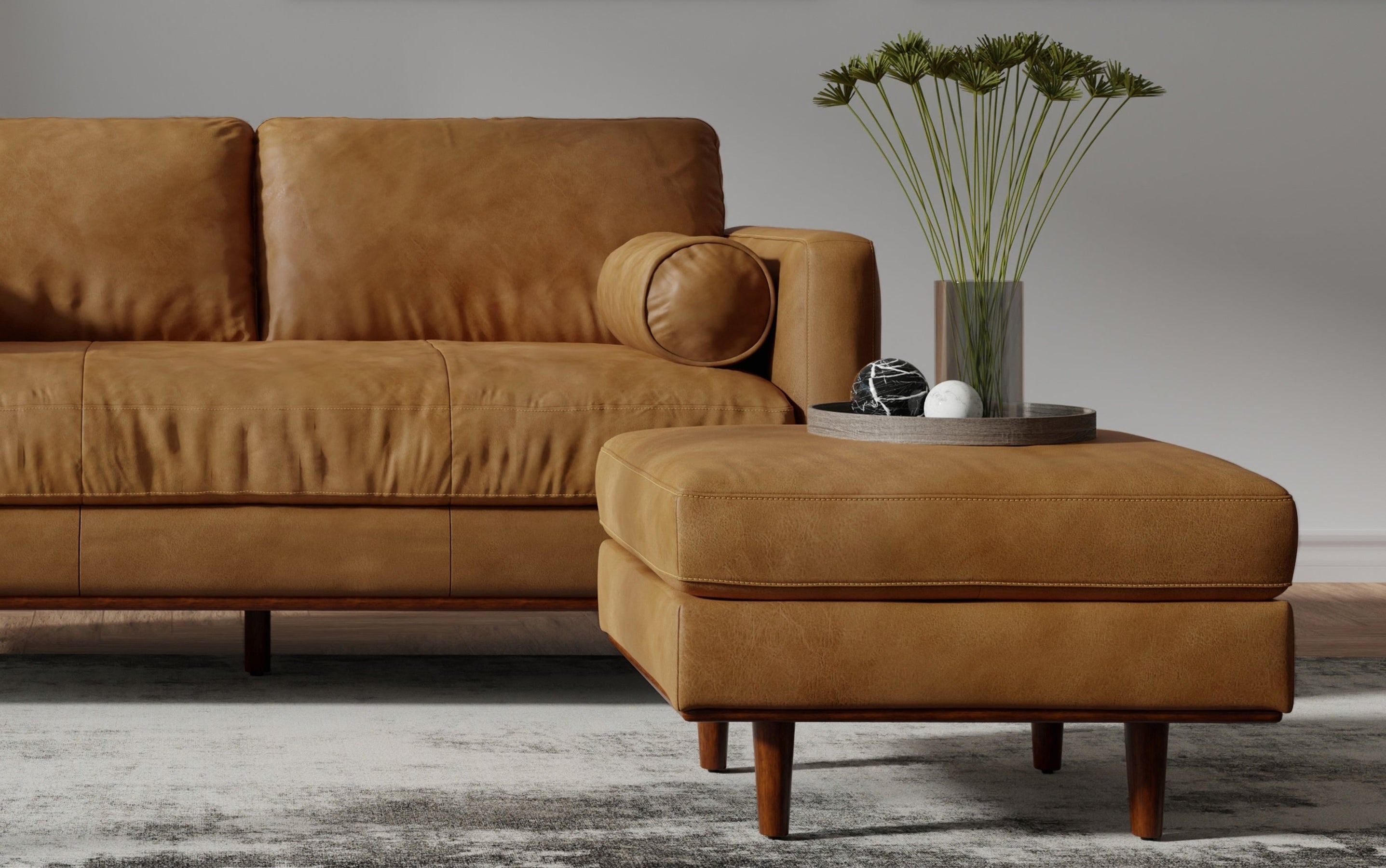 Sienna Genuine Top Grain Leather | Morrison Ottoman in Genuine Top Grain Leather