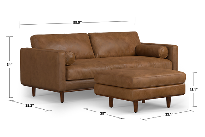 Caramel Brown | Morrison 89-inch Sofa and Ottoman Set in Genuine Leather