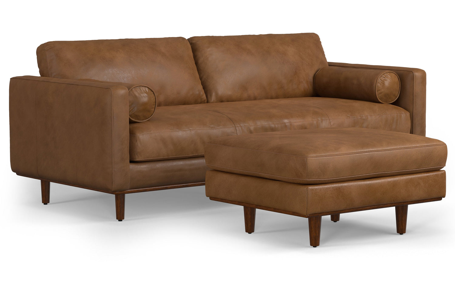 Caramel Brown | Morrison 89-inch Sofa and Ottoman Set in Genuine Leather