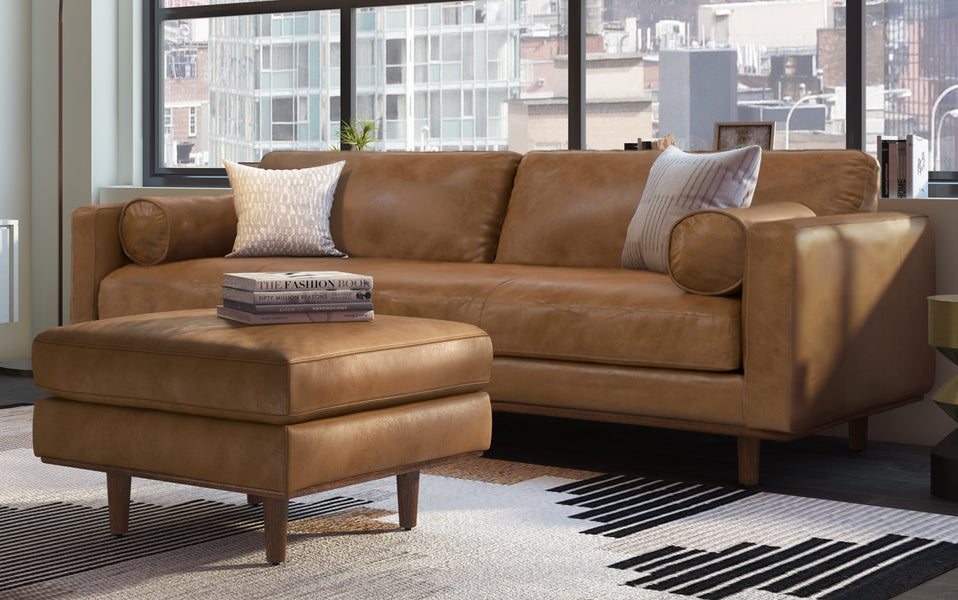 Caramel Brown | Morrison 89-inch Sofa and Ottoman Set in Genuine Leather