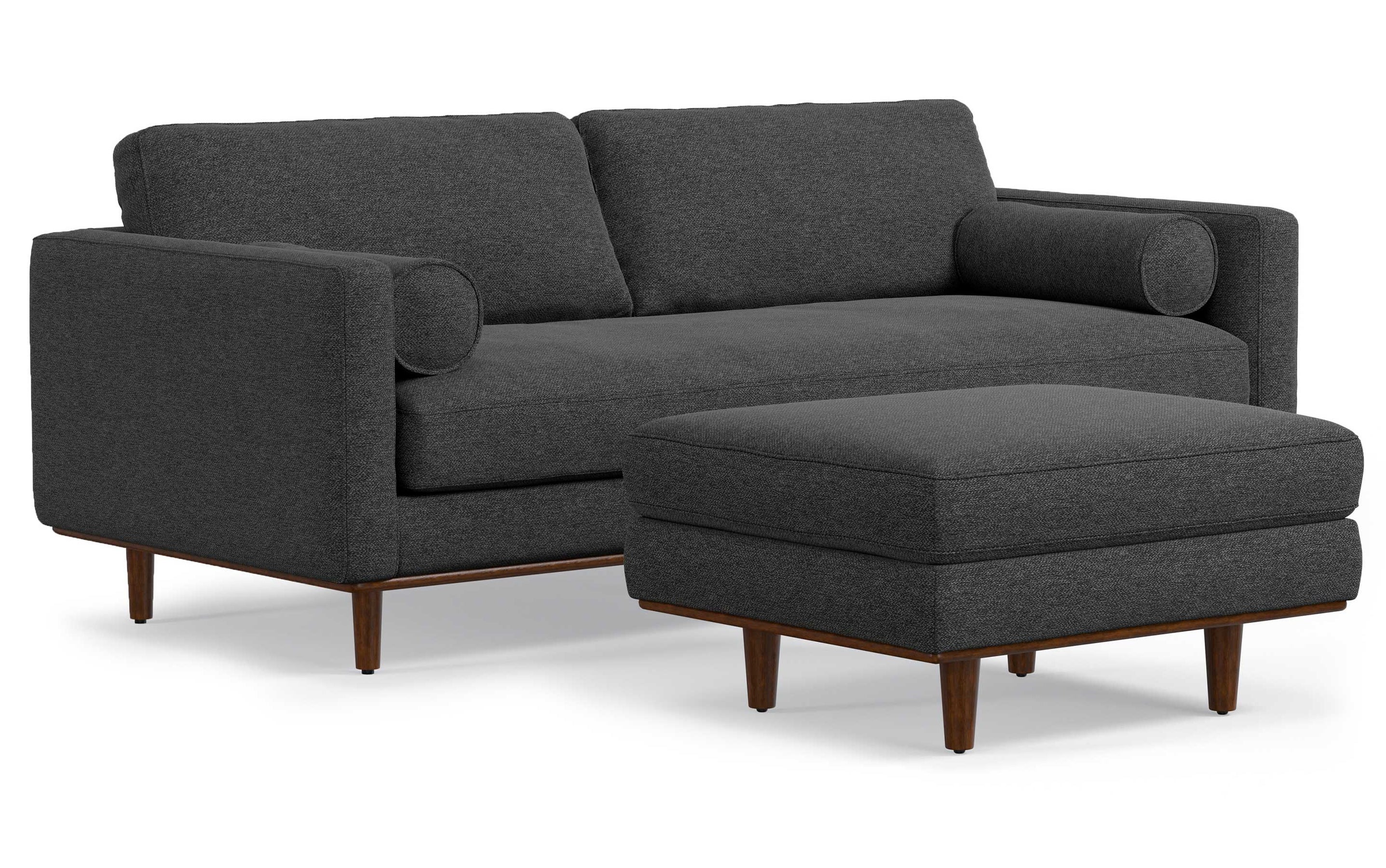 Charcoal Grey Woven Polyester Fabric | Morrison 89-inch Sofa and Ottoman Set