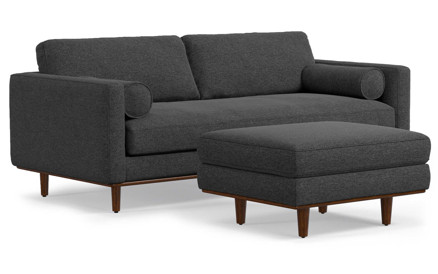 Charcoal Grey Woven Polyester Fabric | Morrison 89-inch Sofa and Ottoman Set