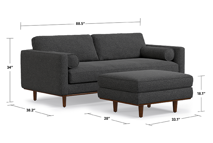 Charcoal Grey Woven-Blend Fabric | Morrison 89-inch Sofa and Ottoman Set