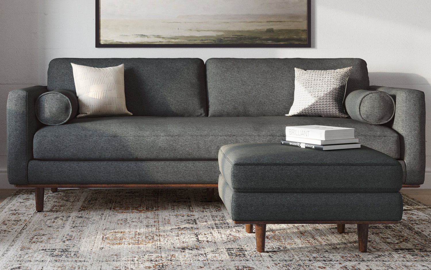 Charcoal Grey Woven Polyester Fabric | Morrison 88.5 inch Mid Century Sofa