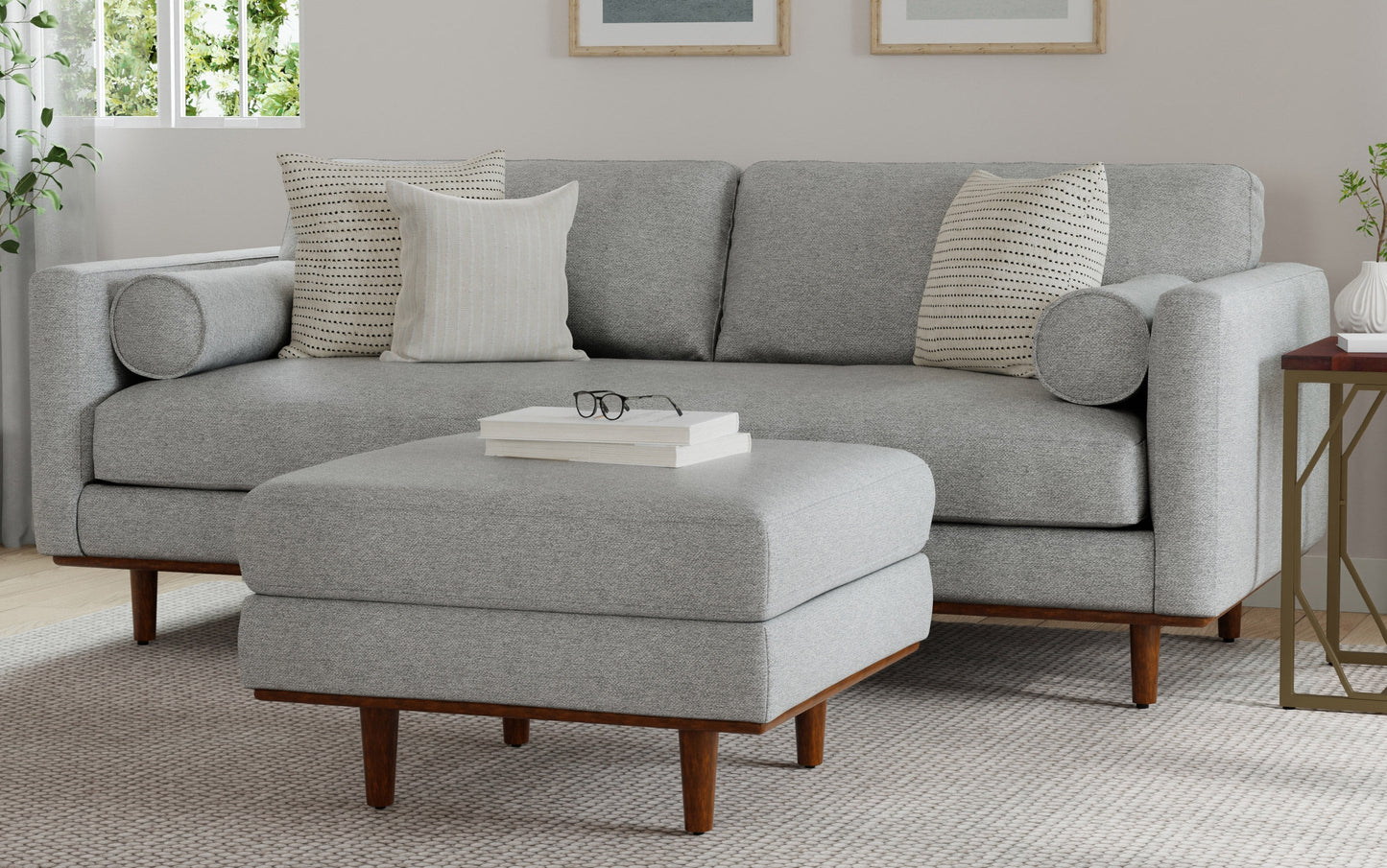 Mist Grey Woven-Blend Fabric | Morrison 89-inch Sofa and Ottoman Set