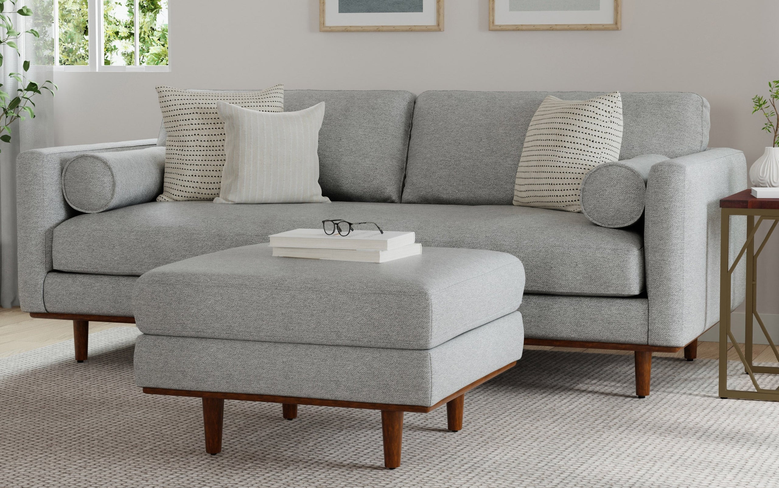 Mist Grey Woven-Blend Fabric | Morrison 89-inch Sofa and Ottoman Set