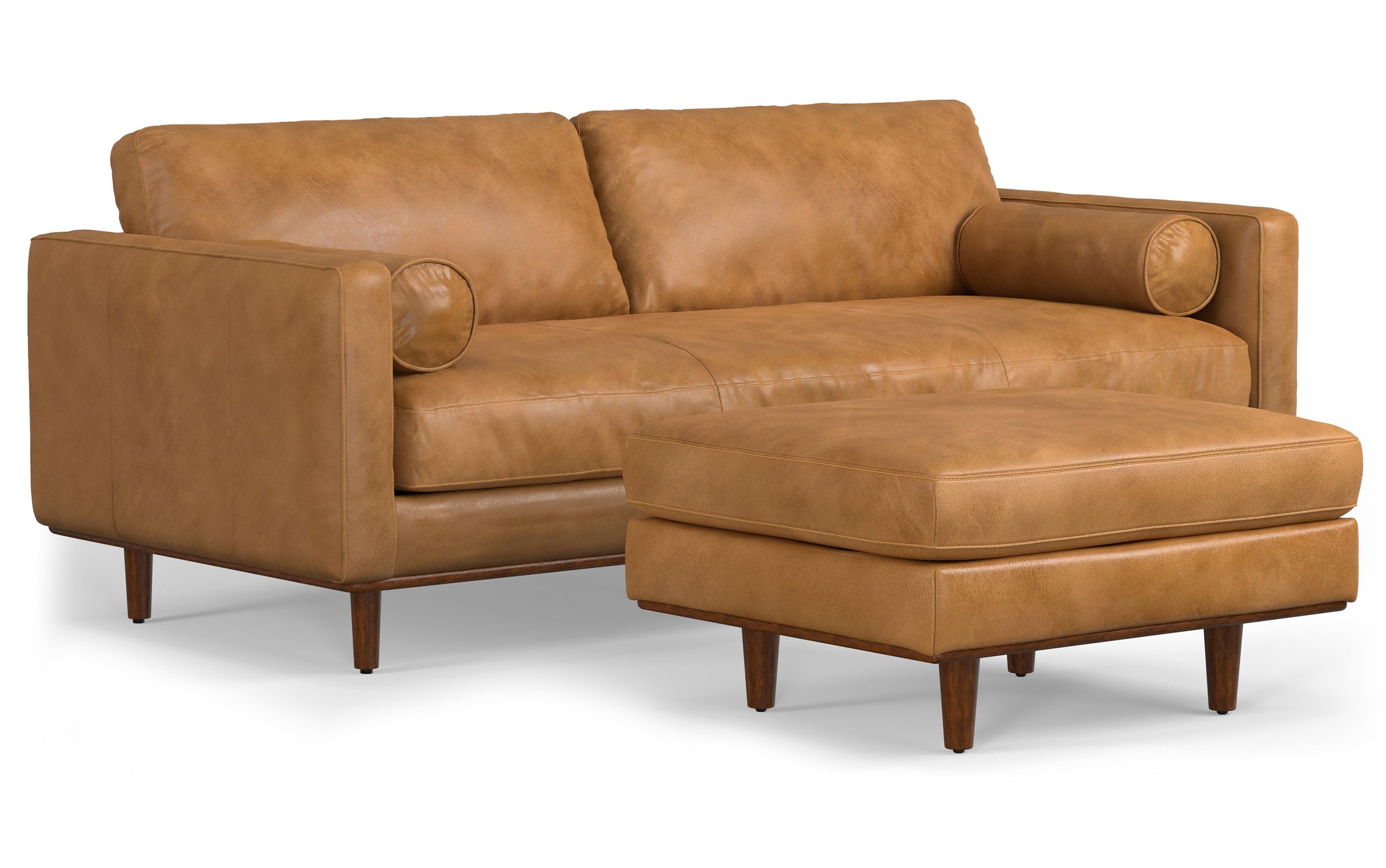 Sienna | Morrison 89-inch Sofa and Ottoman Set in Genuine Leather