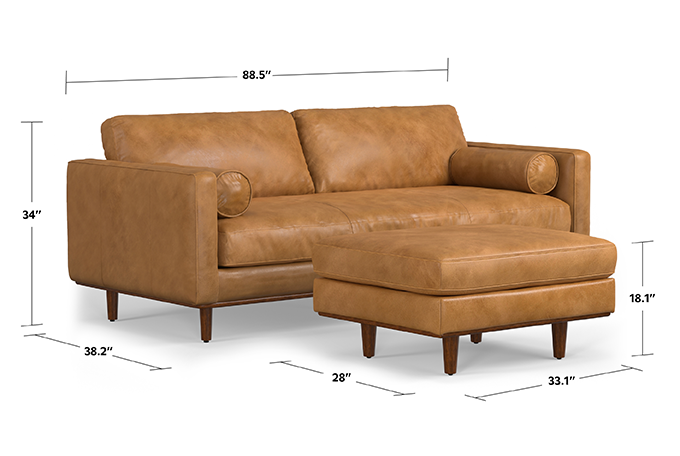 Sienna | Morrison 89-inch Sofa and Ottoman Set in Genuine Leather