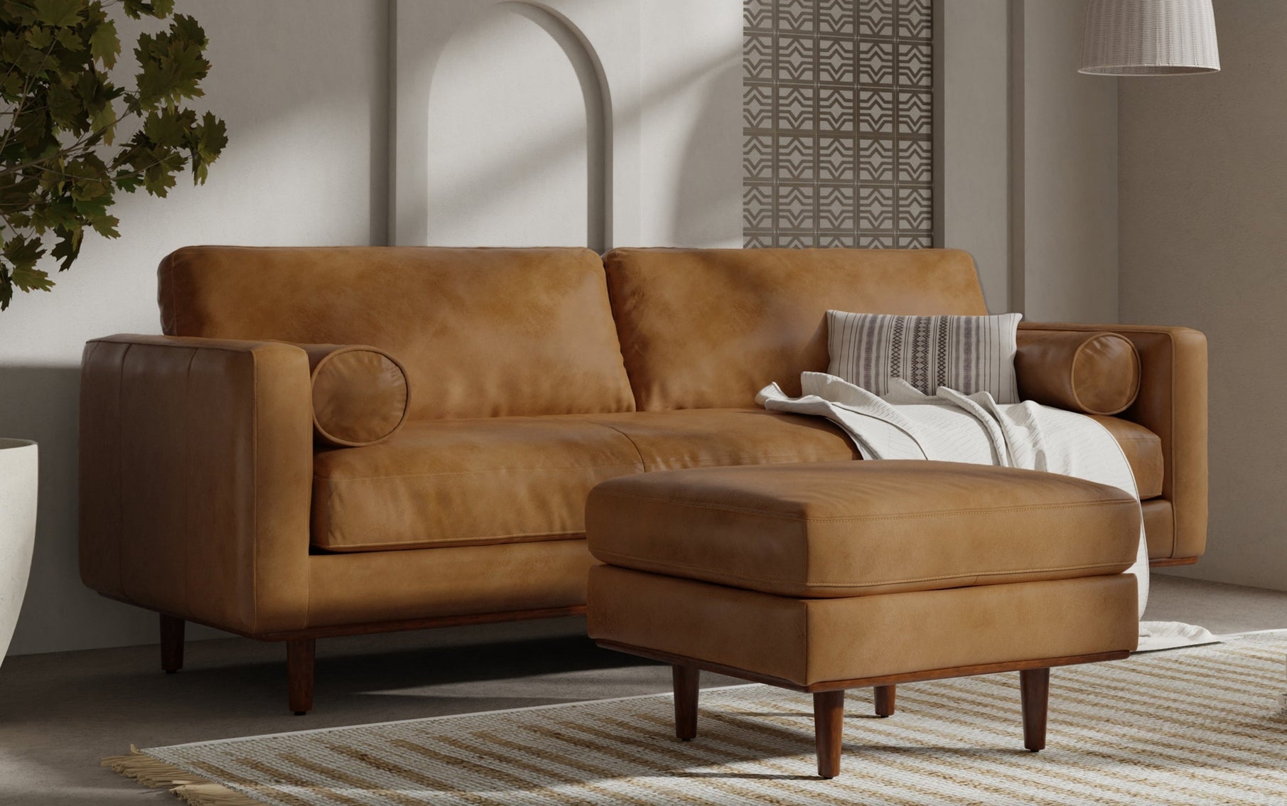 Sienna | Morrison 89-inch Sofa and Ottoman Set in Genuine Leather