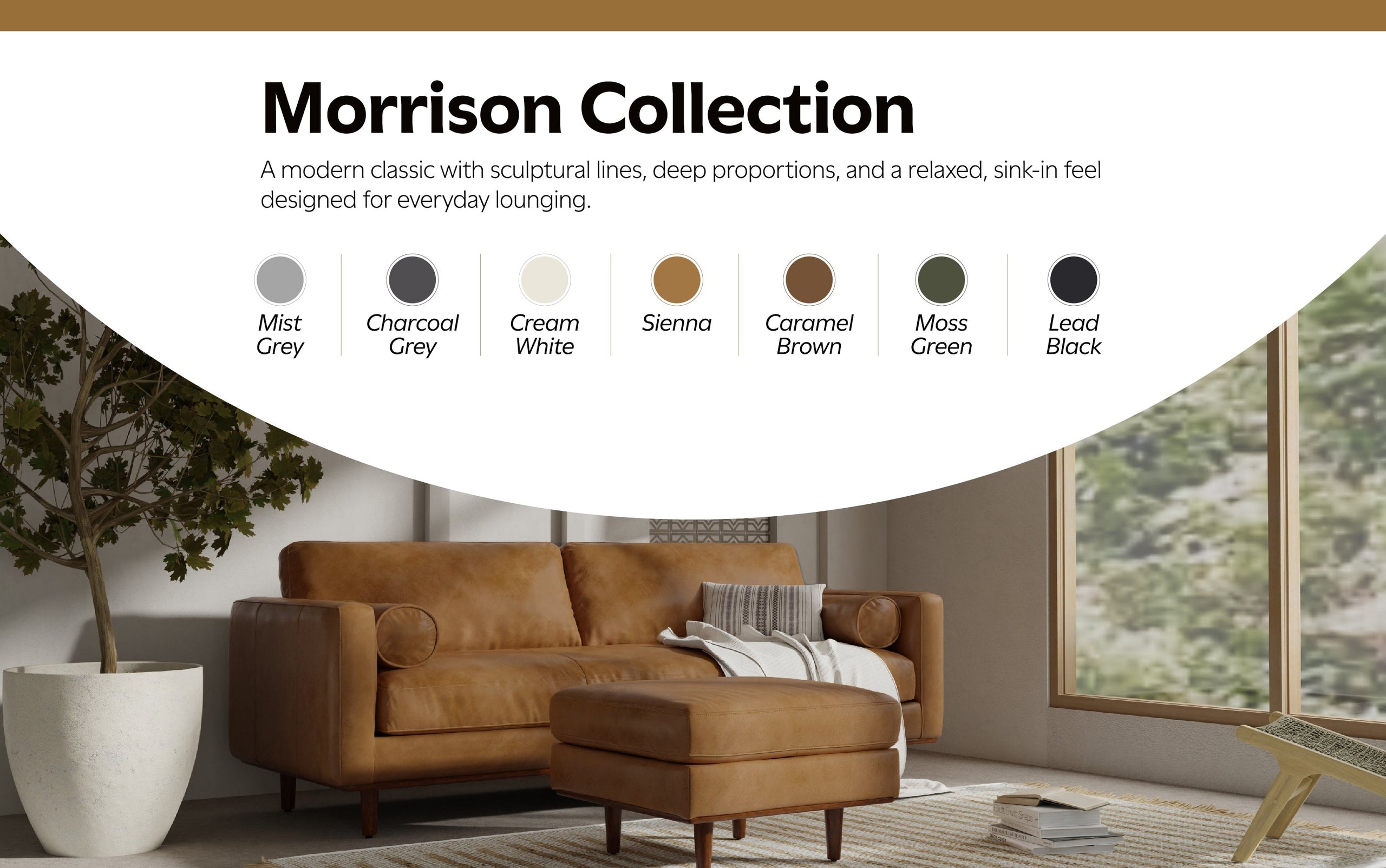 Sienna Genuine Top Grain Leather | Morrison Ottoman in Genuine Top Grain Leather