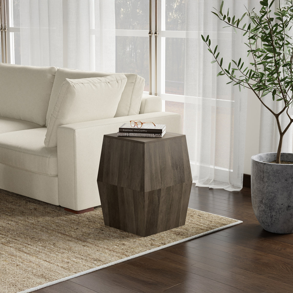 Ash Grey | Terry 16 inch Square Geometric Accent Table
