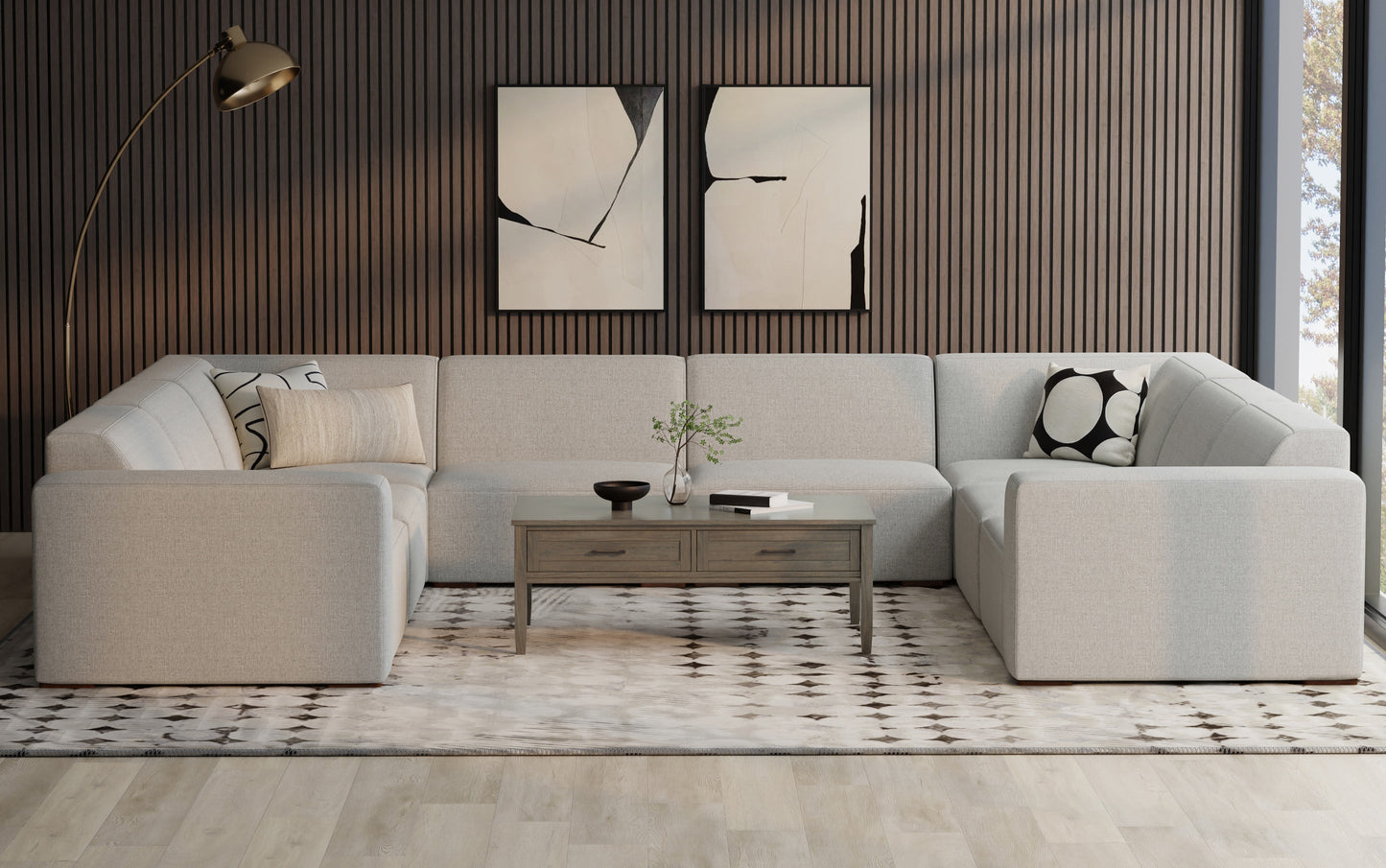 Pale Grey Performance Fabric | Rex U-Shaped Sectional in Performance Fabric