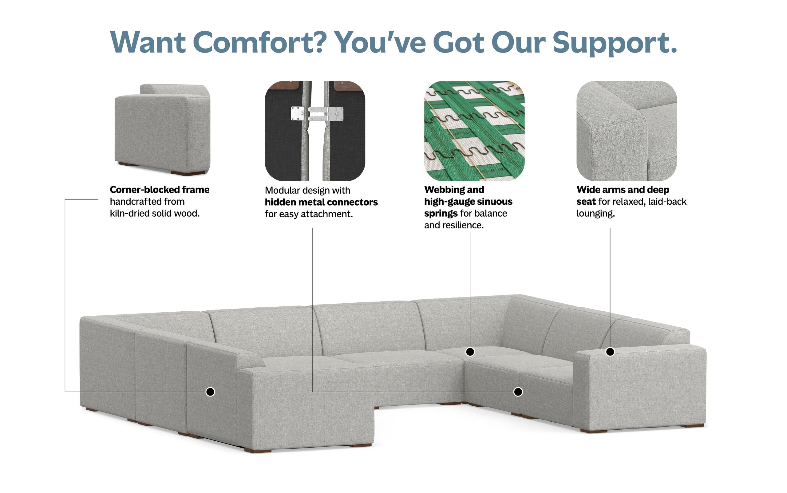 Pale Grey Performance Fabric | Rex U-Shaped Sectional in Performance Fabric