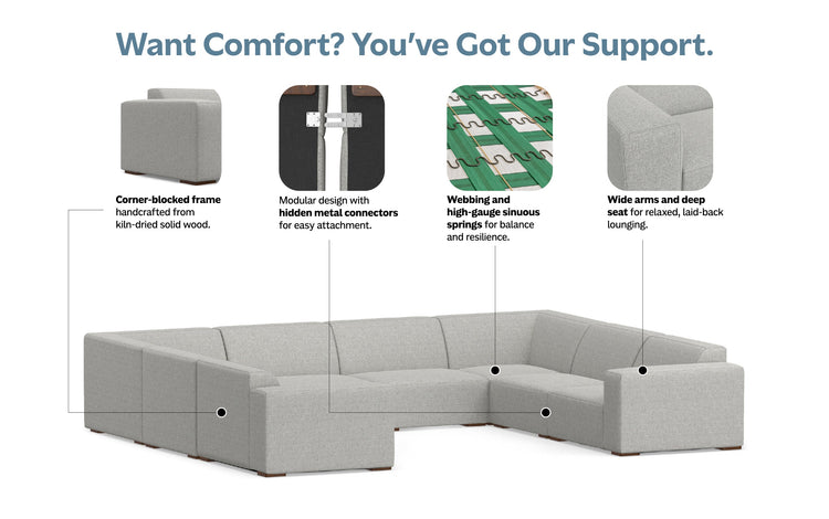 Pale Grey Performance Fabric | Rex U-Shaped Sectional in Performance Fabric