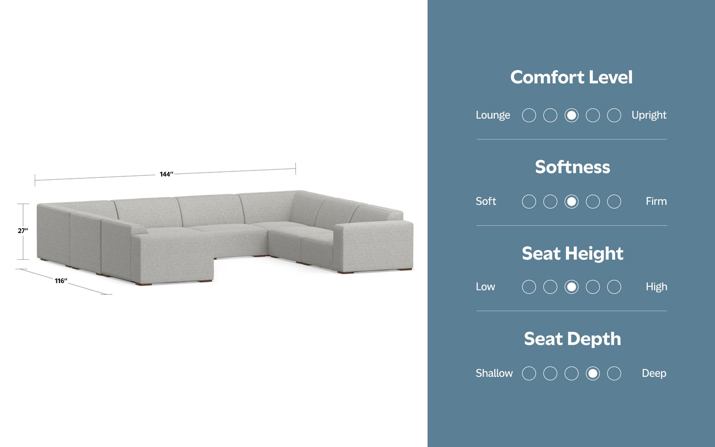 Pale Grey Performance Fabric | Rex U-Shaped Sectional in Performance Fabric