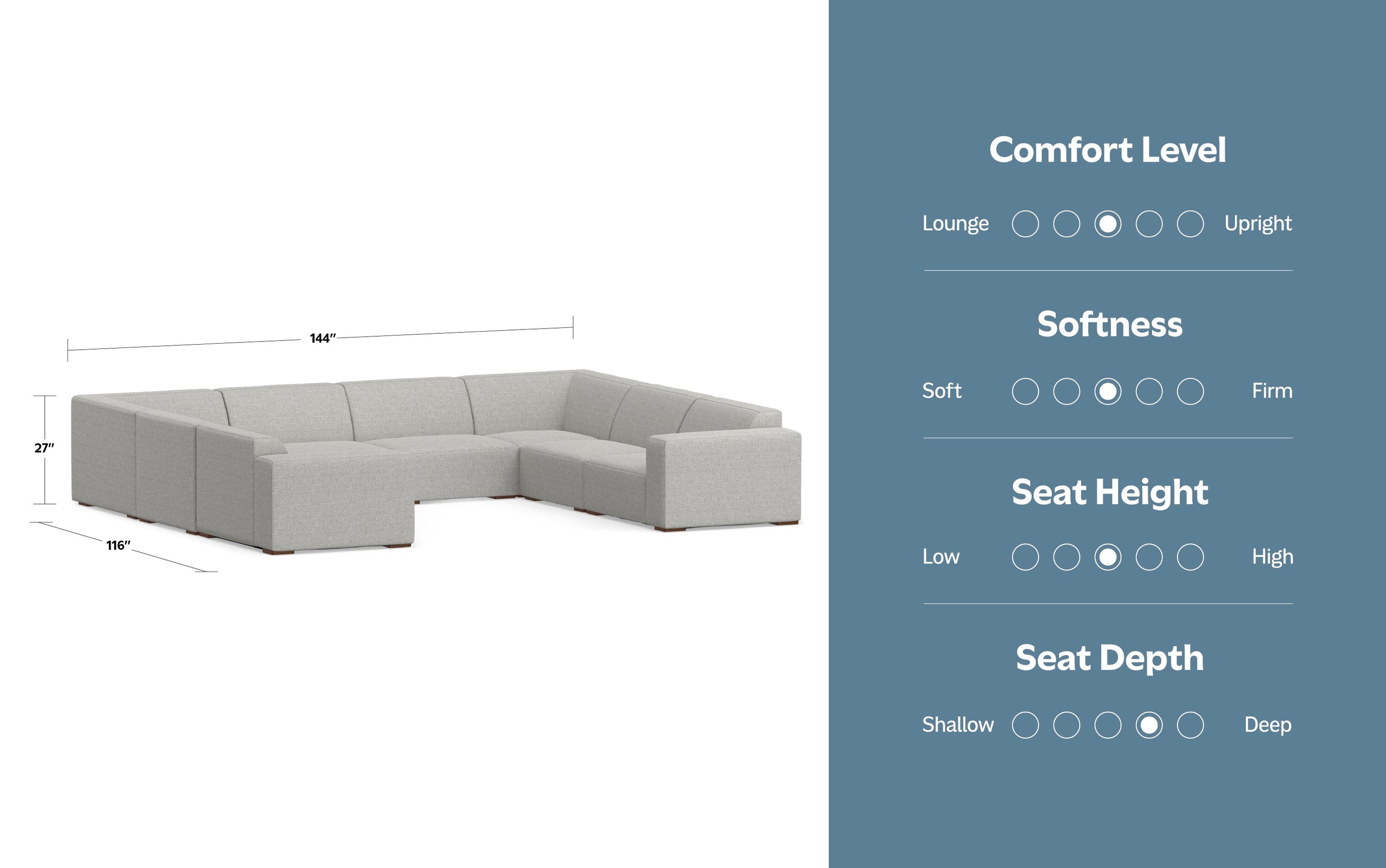 Pale Grey Performance Fabric | Rex U-Shaped Sectional in Performance Fabric