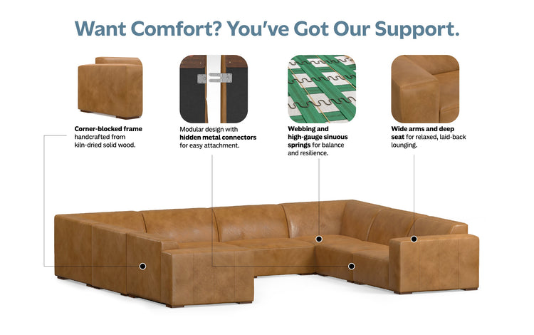 Sienna Genuine Leather | Rex U-Shaped Sectional in Genuine Leather
