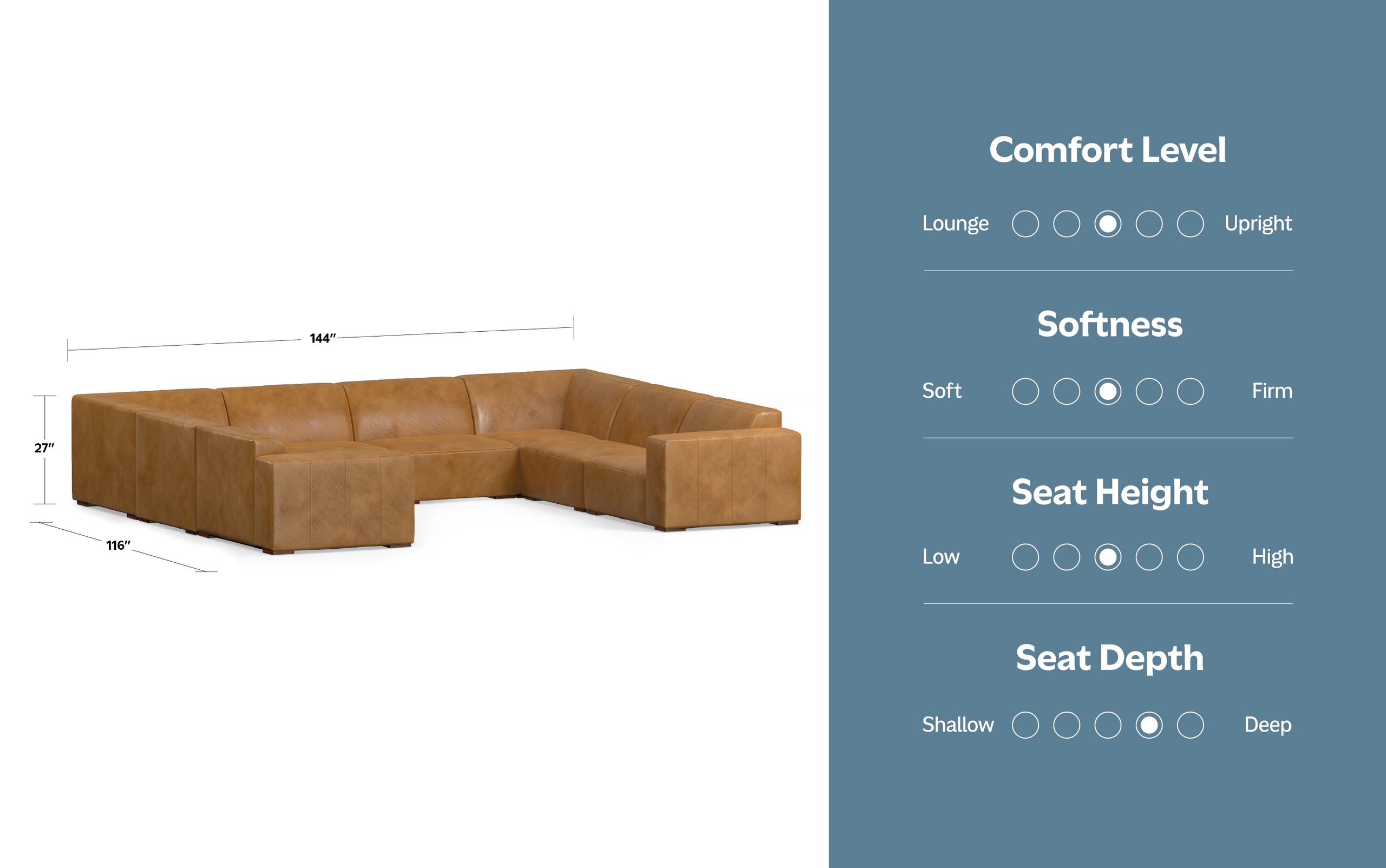 Sienna Genuine Leather | Rex U-Shaped Sectional in Genuine Leather