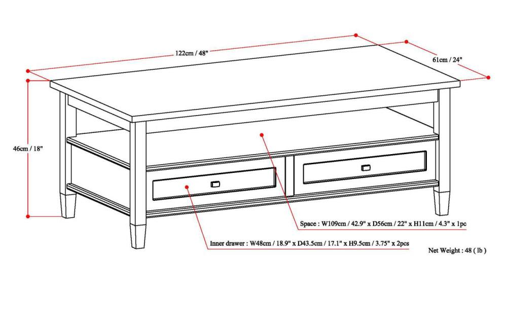 White | Warm Shaker 48 inch Coffee Table