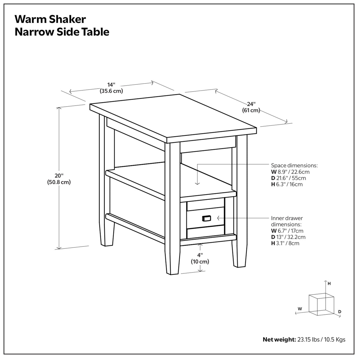 Brunette Brown | Warm Shaker Narrow End Table
