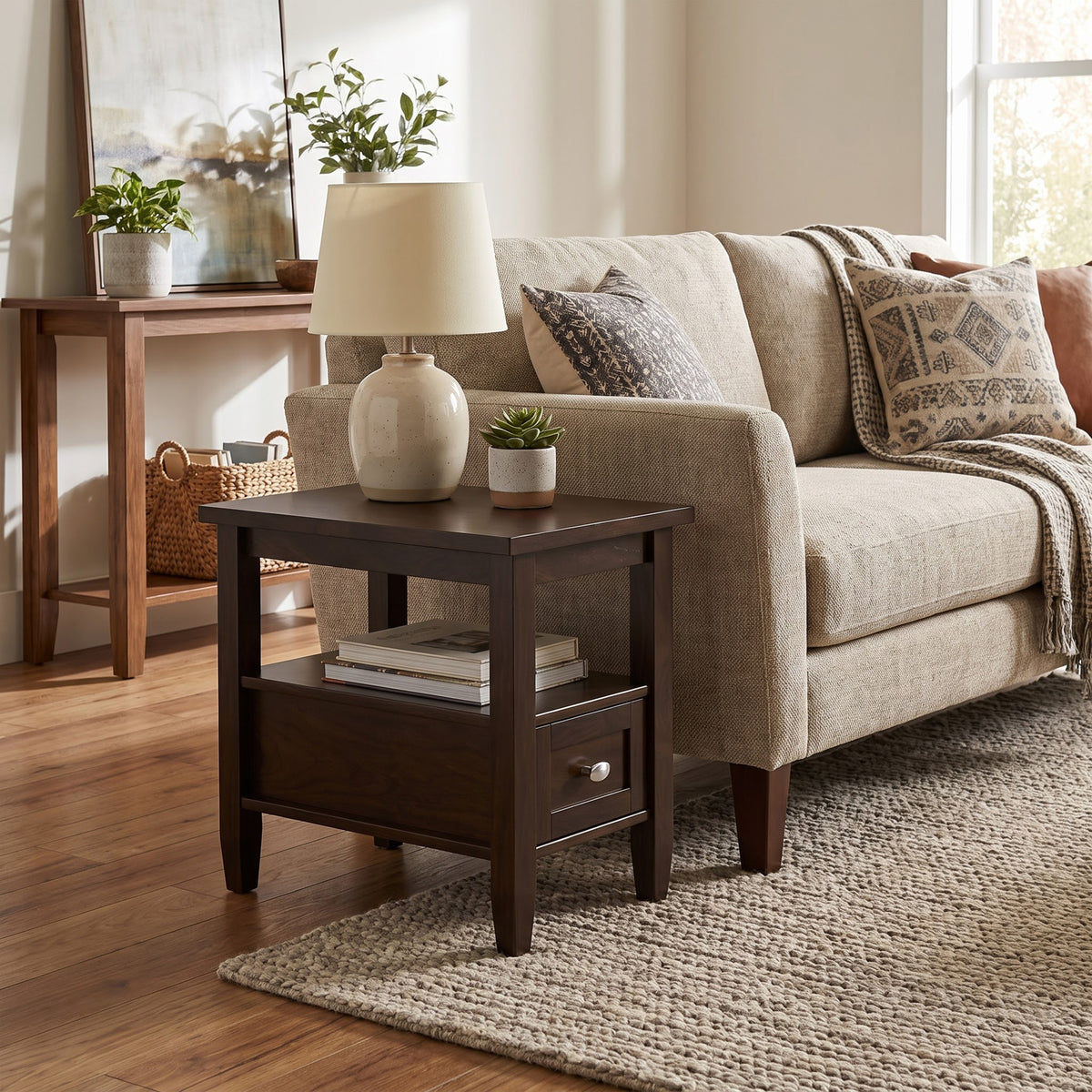 Brunette Brown | Warm Shaker Narrow End Table