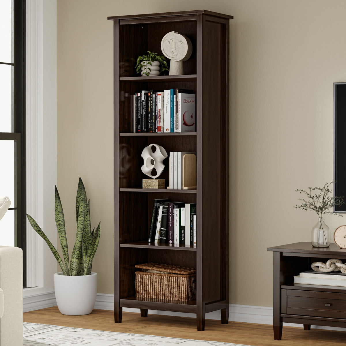 Brunette Brown | Warm Shaker 5 Shelf Bookcase