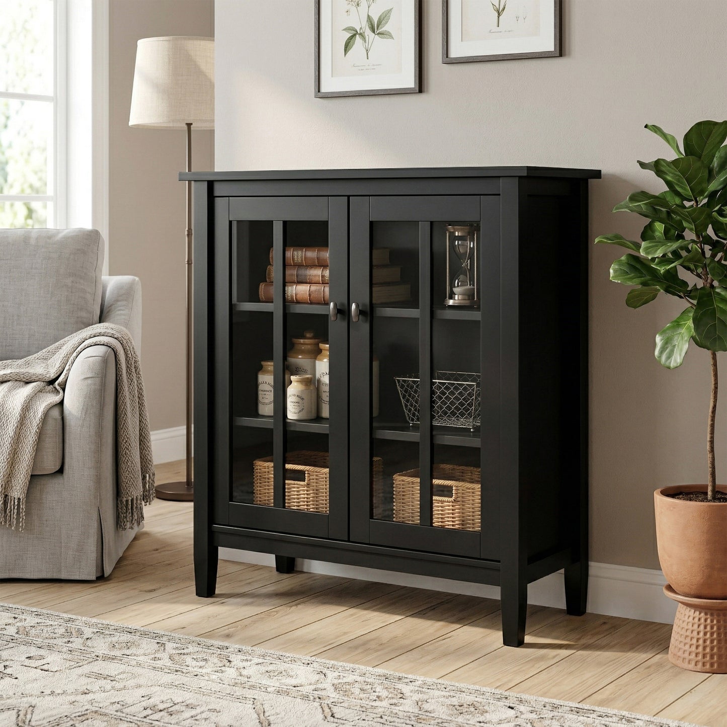 Black | Warm Shaker Low Storage Cabinet