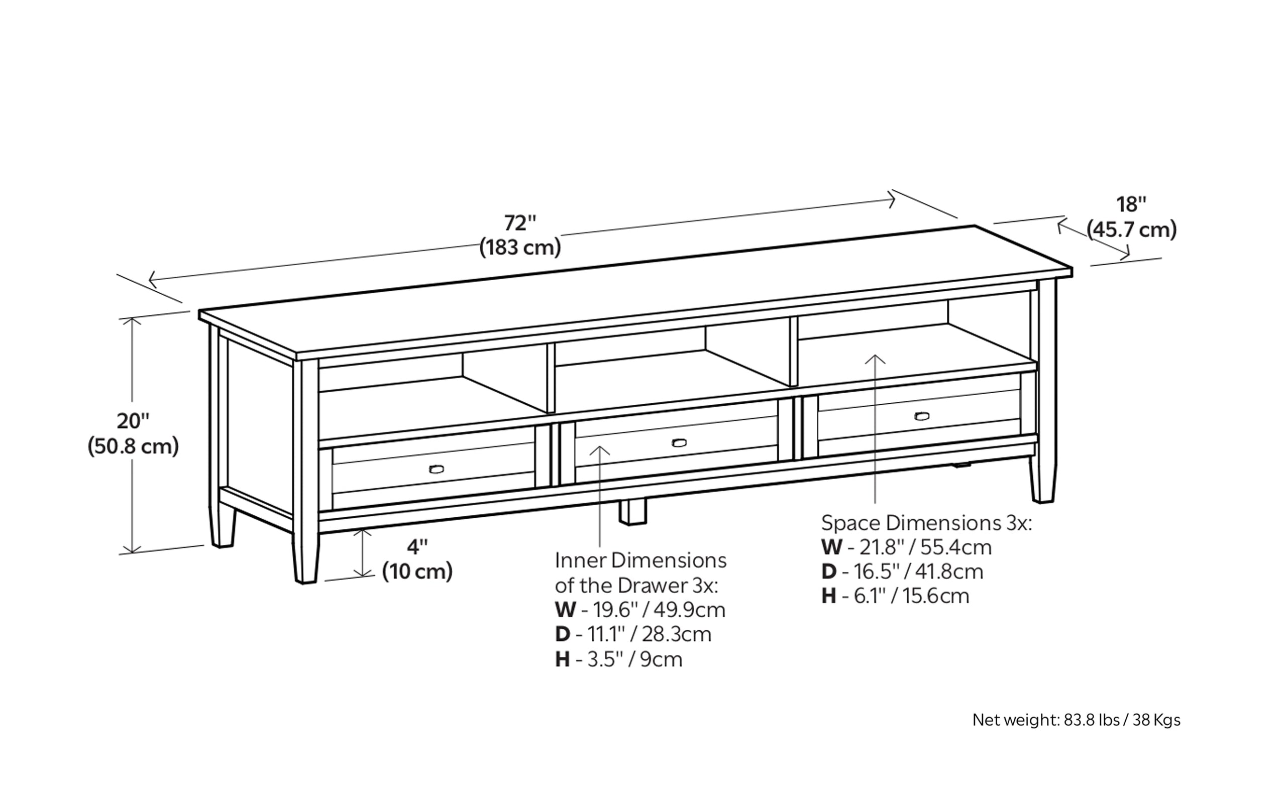 Light Golden Brown | Warm Shaker 72 inch Low TV Media Stand