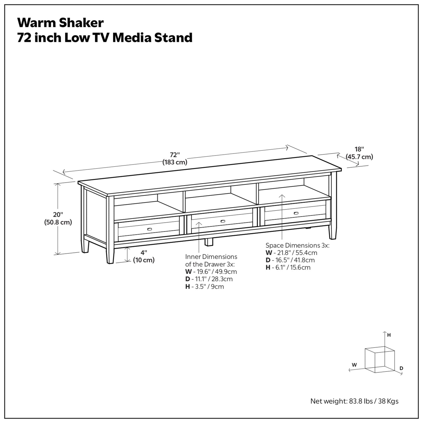 Tobacco Brown | Warm Shaker 72 inch Low TV Media Stand
